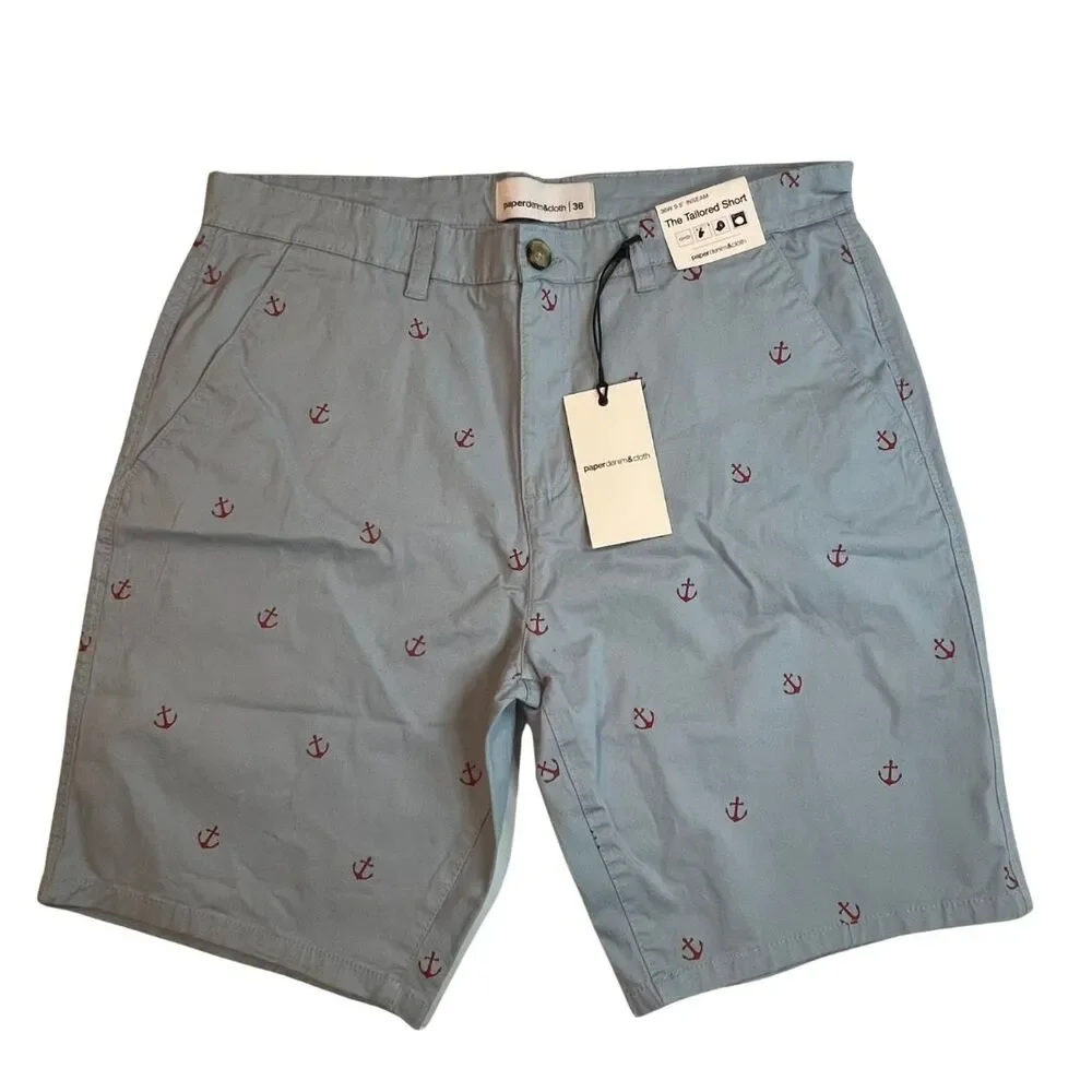 Paperdenim & Cloth Shorts Mens 36 Blue Anchors Casual Preppy Golf Resort Chinos - Picture 12 of 14